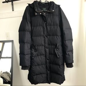 J Crew Black Long Puffer Down Jacket Size S